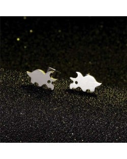 Glossy Rhino Shape U.S. and European Fashion Stainless Steel Women Stud Earrings - Silver