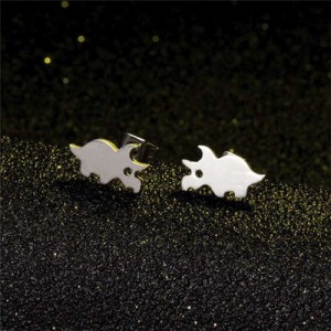 Glossy Rhino Shape U.S. and European Fashion Stainless Steel Women Stud Earrings - Silver