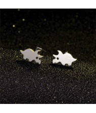 Glossy Rhino Shape U.S. and European Fashion Stainless Steel Women Stud Earrings - Silver