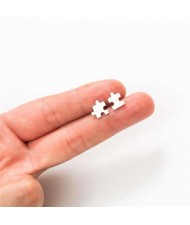 Creative Fun Puzzle USA Fashion Stainless Steel Stud Earrings - Silver
