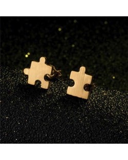 Creative Fun Puzzle USA Fashion Stainless Steel Stud Earrings - Golden