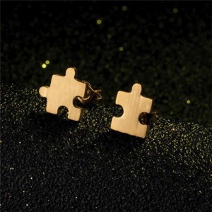 Creative Fun Puzzle USA Fashion Stainless Steel Stud Earrings - Golden