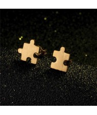 Creative Fun Puzzle USA Fashion Stainless Steel Stud Earrings - Golden