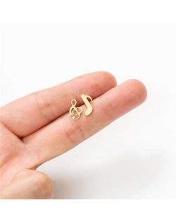 Creative Asymmetrical Note European Fashion Women Stainless Steel Stud Earrings - Golden