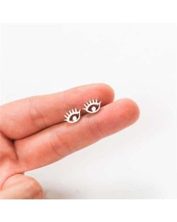 Evil Eye Design European Fashion Women Stainless Steel Stud Earrings - Silver