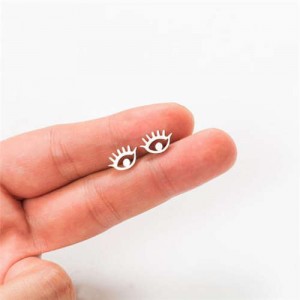 Evil Eye Design European Fashion Women Stainless Steel Stud Earrings - Silver