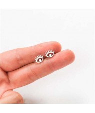 Evil Eye Design European Fashion Women Stainless Steel Stud Earrings - Silver