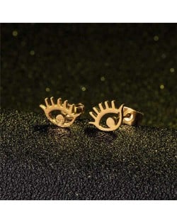 Evil Eye Design European Fashion Women Stainless Steel Stud Earrings - Golden