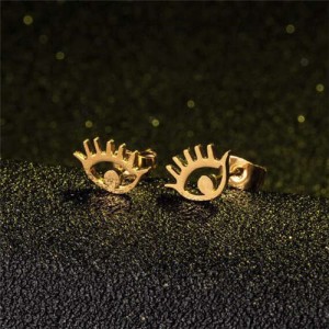 Evil Eye Design European Fashion Women Stainless Steel Stud Earrings - Golden
