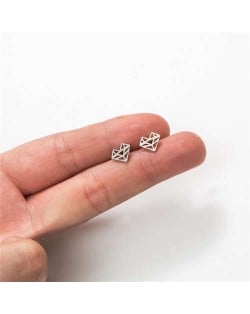 Creative Hollow Heart Design Women Stainless Steel Stud Earrings - Silver