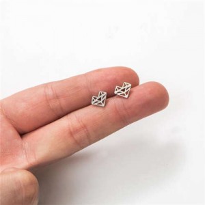 Creative Hollow Heart Design Women Stainless Steel Stud Earrings - Silver