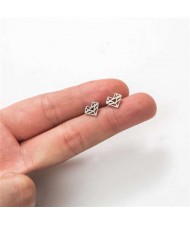 Creative Hollow Heart Design Women Stainless Steel Stud Earrings - Silver