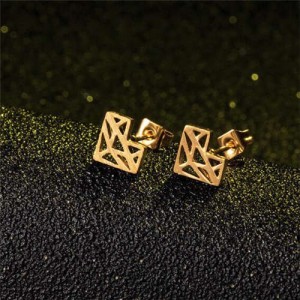 Creative Hollow Heart Design Women Stainless Steel Stud Earrings - Golden