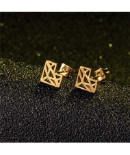 Creative Hollow Heart Design Women Stainless Steel Stud Earrings - Golden