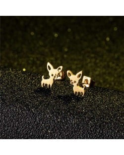Cute Chihuahua Dog Design U.S. High Fashion Stainless Steel Stud Earrings - Golden