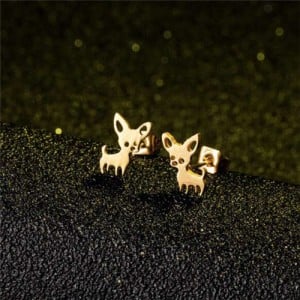 Cute Chihuahua Dog Design U.S. High Fashion Stainless Steel Stud Earrings - Golden