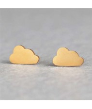 Adorable Clouds Design Minimalist Fashion Women Stainless Steel Stud Earrings - Golden