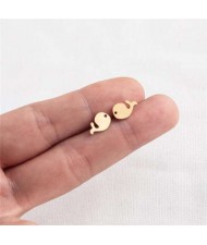 Korean and Japanese Fashion Cute Whale Design Women Stainless Steel Stud Earrings - Golden