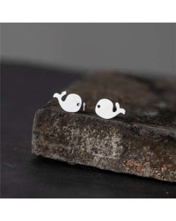 Korean and Japanese Fashion Cute Whale Design Women Stainless Steel Stud Earrings - Silver