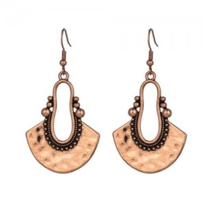 European and American Retro Style Fan-shaped Ethnic Fashion Women Bohemian Pendant Earrings - Copper