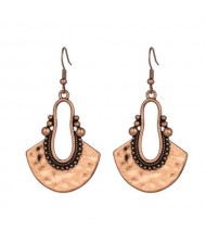 European and American Retro Style Fan-shaped Ethnic Fashion Women Bohemian Pendant Earrings - Copper