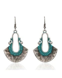 European and American Retro Style Fan-shaped Ethnic Fashion Women Bohemian Pendant Earrings - Teal