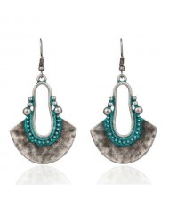 European and American Retro Style Fan-shaped Ethnic Fashion Women Bohemian Pendant Earrings - Teal