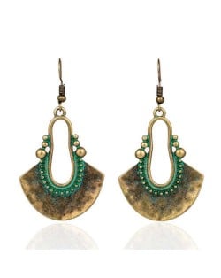 European and American Retro Style Fan-shaped Ethnic Fashion Women Bohemian Pendant Earrings - Green