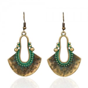 European and American Retro Style Fan-shaped Ethnic Fashion Women Bohemian Pendant Earrings - Green