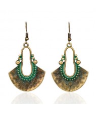 European and American Retro Style Fan-shaped Ethnic Fashion Women Bohemian Pendant Earrings - Green