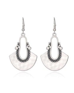 European and American Retro Style Fan-shaped Ethnic Fashion Women Bohemian Pendant Earrings - Silver