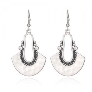 European and American Retro Style Fan-shaped Ethnic Fashion Women Bohemian Pendant Earrings - Silver