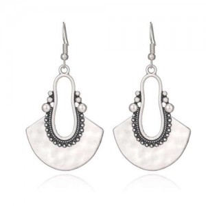 European and American Retro Style Fan-shaped Ethnic Fashion Women Bohemian Pendant Earrings - Silver