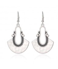 European and American Retro Style Fan-shaped Ethnic Fashion Women Bohemian Pendant Earrings - Silver