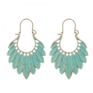 Retro Style Bohemian Vintage Feather Design Exotic Fashion Wholesale Earrings - Green