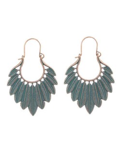 Retro Style Bohemian Vintage Feather Design Exotic Fashion Wholesale Earrings - Darkish Green