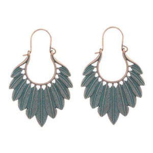 Retro Style Bohemian Vintage Feather Design Exotic Fashion Wholesale Earrings - Darkish Green