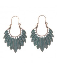 Retro Style Bohemian Vintage Feather Design Exotic Fashion Wholesale Earrings - Darkish Green