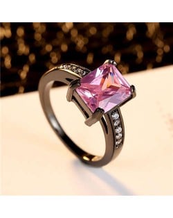 Unique Design Square Pink Crystal Women Fashion Blackish Fashion Ring