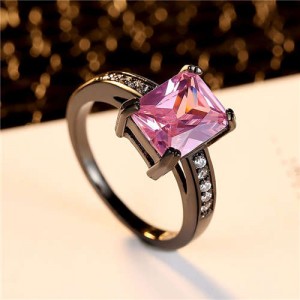 Unique Design Square Pink Crystal Women Fashion Blackish Fashion Ring