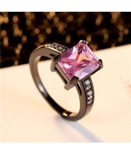 Unique Design Square Pink Crystal Women Fashion Blackish Fashion Ring