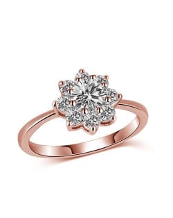 Cubic Zirconia Sunflower Classic Design Women Wedding/Engagement Ring - Rose Gold