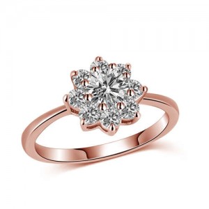 Cubic Zirconia Sunflower Classic Design Women Wedding/Engagement Ring - Rose Gold