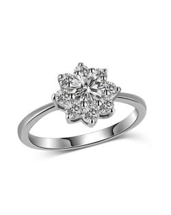 Cubic Zirconia Sunflower Classic Design Women Wedding/Engagement Ring - Silver