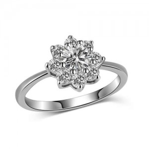Cubic Zirconia Sunflower Classic Design Women Wedding/Engagement Ring - Silver