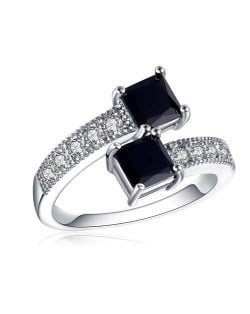 Black Squares Design Wholesale Fashion Cubic Zirconia Women Open-end Ring