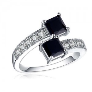 Black Squares Design Wholesale Fashion Cubic Zirconia Women Open-end Ring