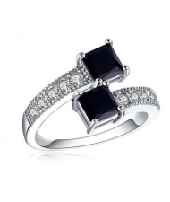 Black Squares Design Wholesale Fashion Cubic Zirconia Women Open-end Ring