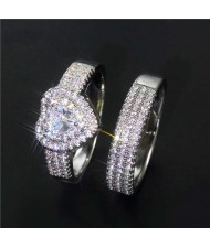 2 Pieces Set Shining Cubic Zirconia Heart Shape Lovers Ring/ Engagement Ring