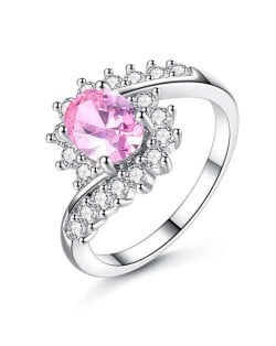 Artificial Gem Flower Twisted Design Women Fashion Costume Ring/ Engagement Ring - Pink